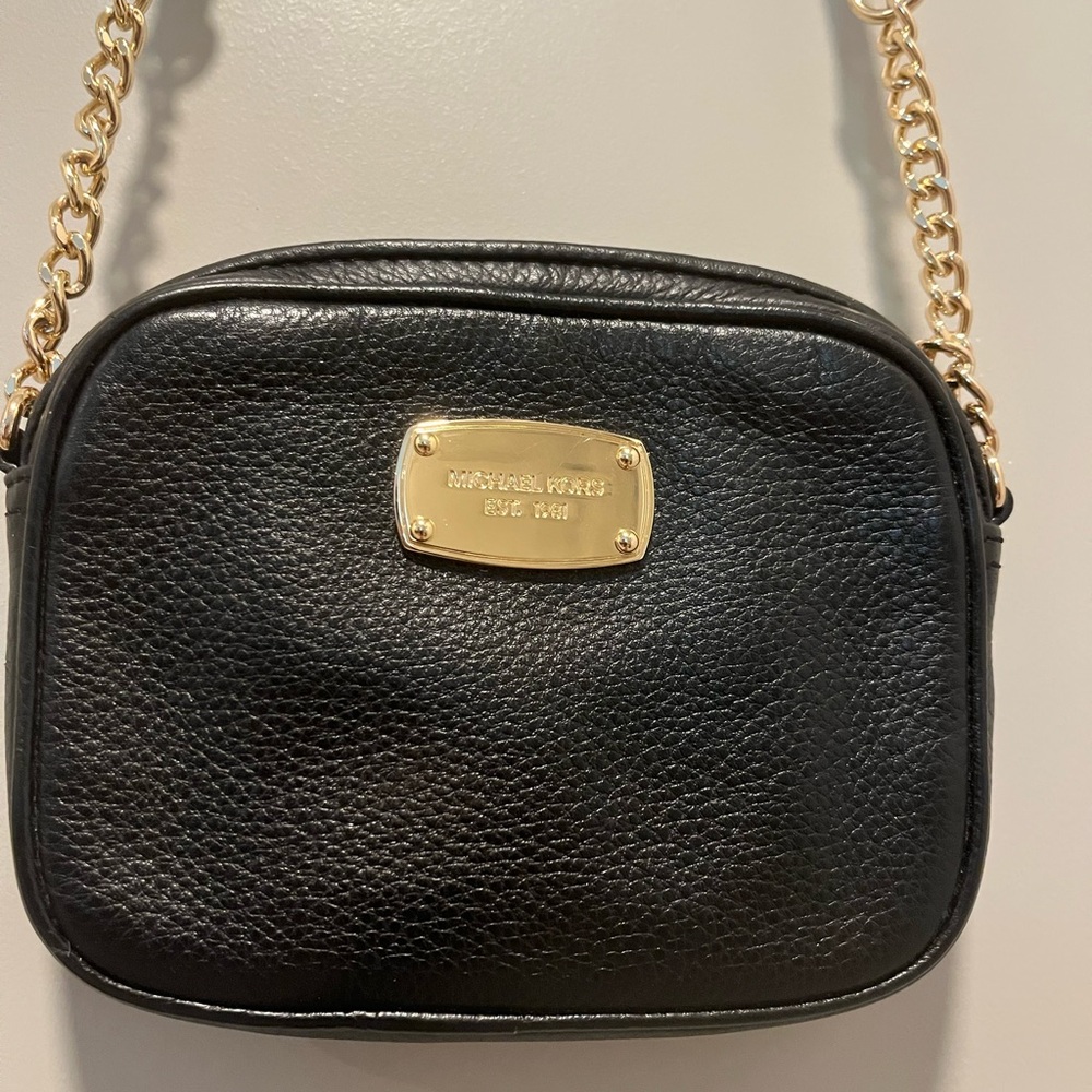 Michael Kors Black and Gold Crossbody Bag with Chain Strap
